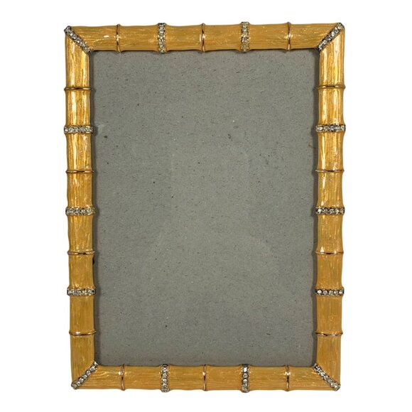 Gold Enamel Bamboo-Inspired Picture Frame w/ Rhinestone Accents For 5x7 Photos - Picture 1 of 4